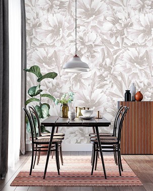 PEONIES - grey - 100 x 300